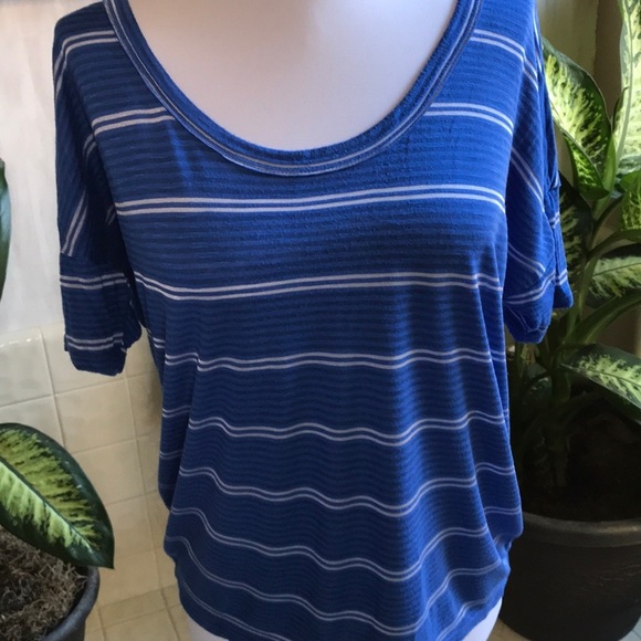 Blue and white stripe hi-low top - Picture 1 of 3